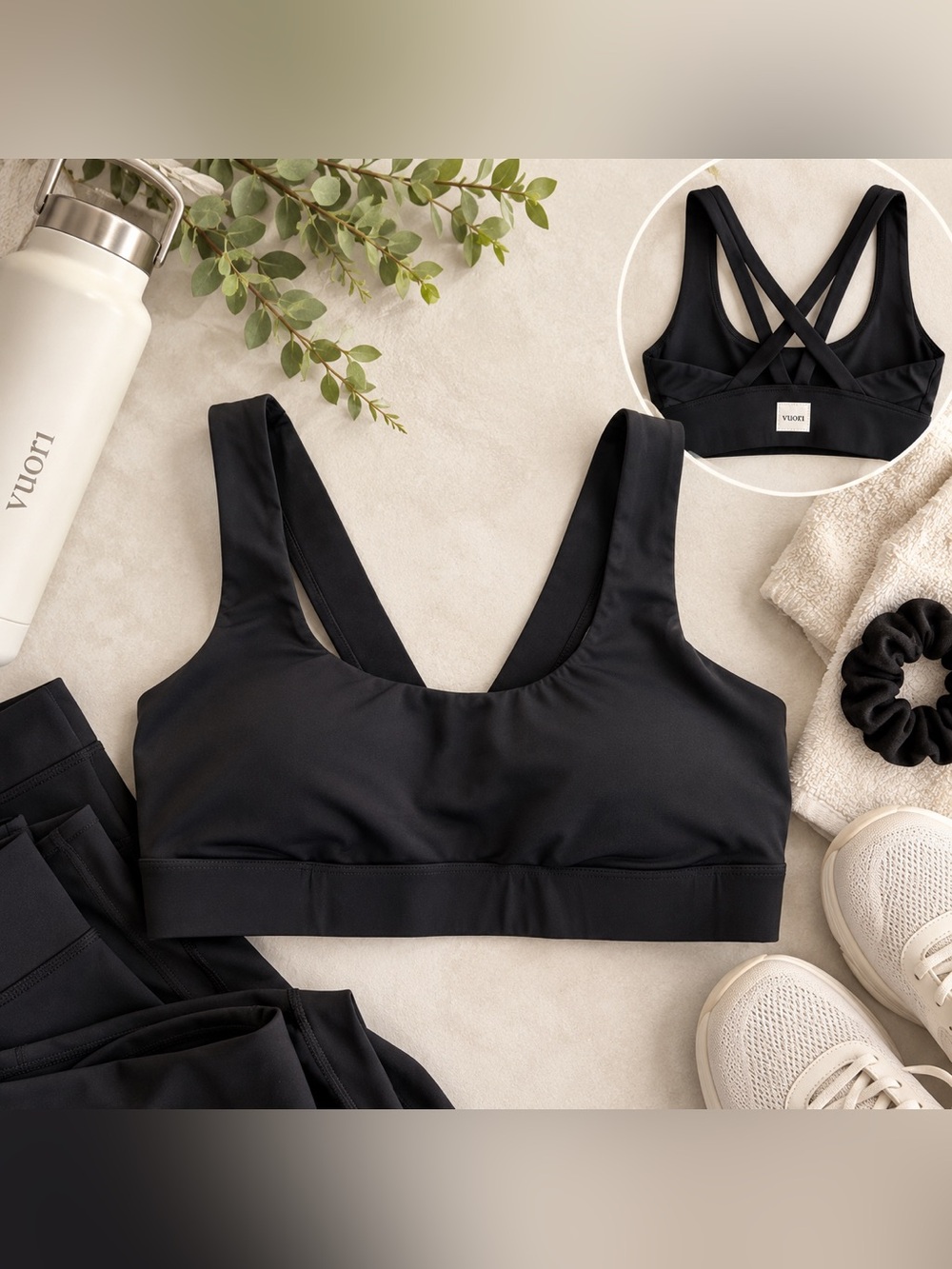 Vuori Black Sports Bra Medium Strappy Back Performance Yoga Workout